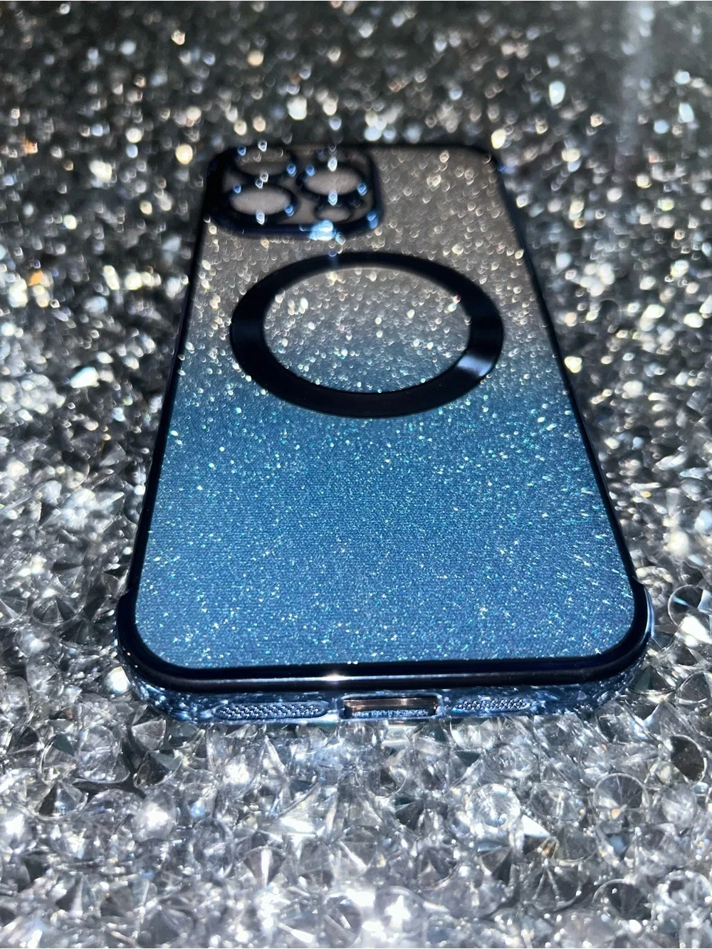 iPhone 15 pro max Glitter Gradient MagSafe Compatible Phone Case - Blue Silver